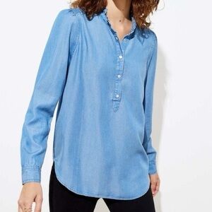 LOFT Light Blue Denim Chambray Shirt Sz SP